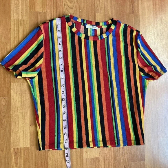Zara Trafaluc Striped Boxy Ribbed Knit Short-Sleeve T-Shirt, Size Large - Picture 5 of 5